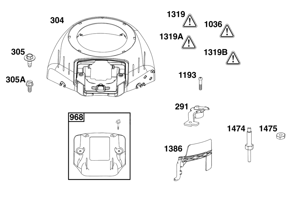Blower Housing Group Diagram and Parts List for 40N877-0070-B5  Briggs and Stratton Engine